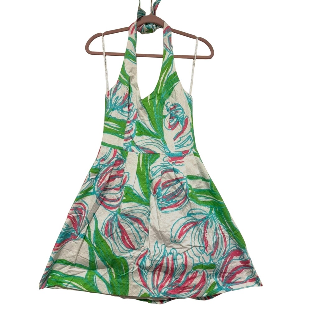 Lilly Pulitzer sz 2 pastel floral cotton halter dress mini beachy coastal #3317